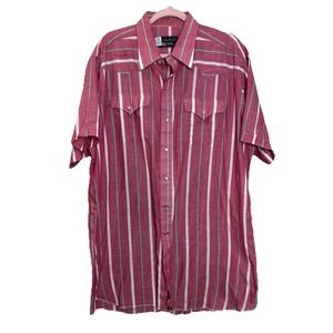 VTG Panhandle Slim Red Striped SS Cotton Western Pearl Snap Shirt 18" Neck XL‎